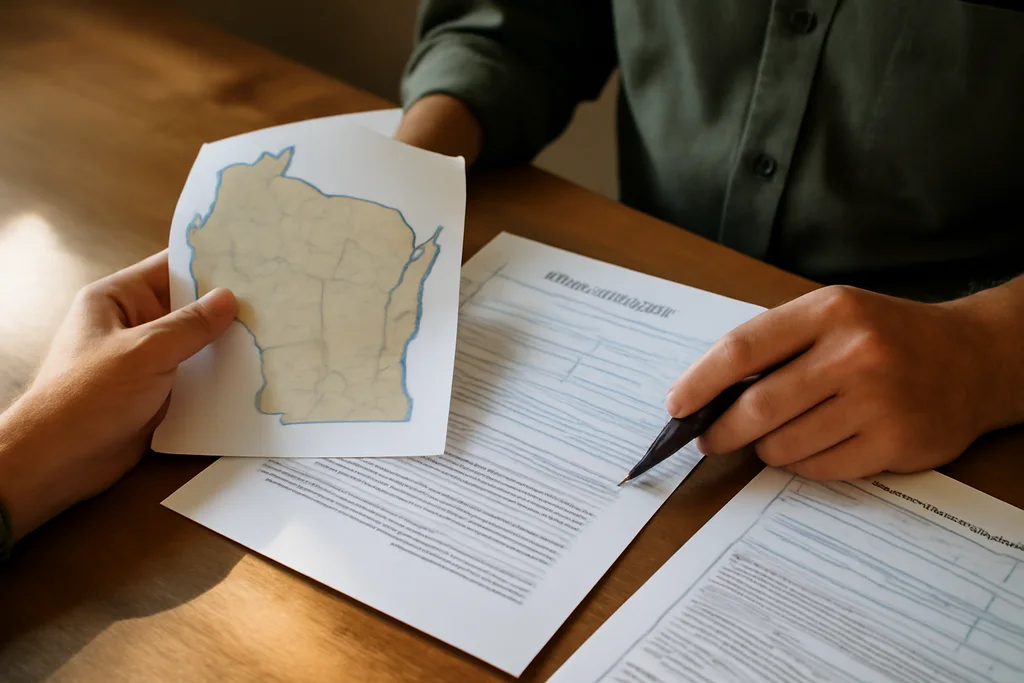 Seller reviewing land sale proceeds and tax paperwork in Wisconsin